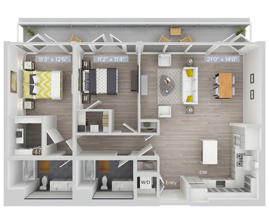 2 beds |  2 baths |  "apartment"