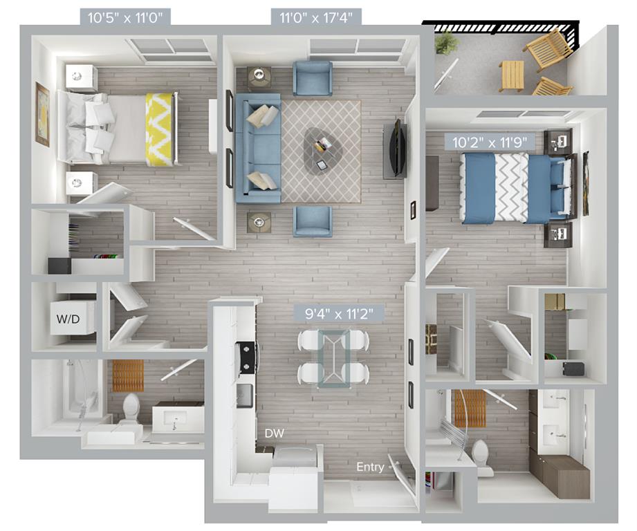 2 beds |  2 baths |  "apartment"