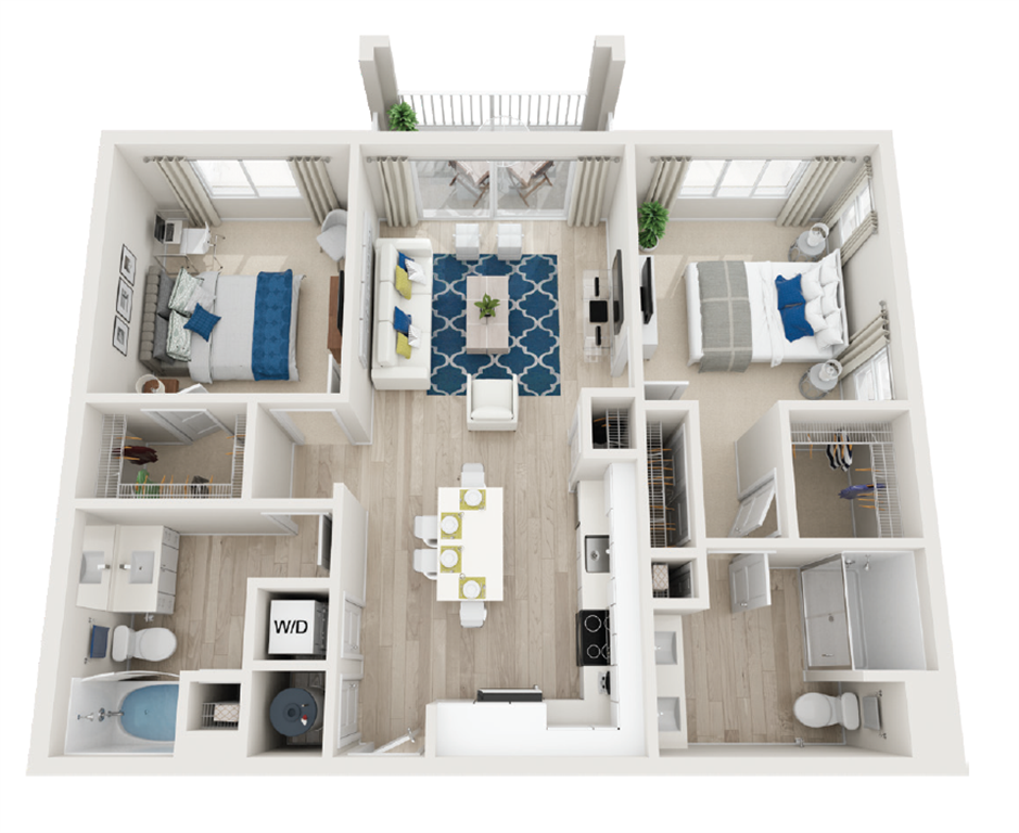 B3-2BR-2BA-1045-1073sf floor plan