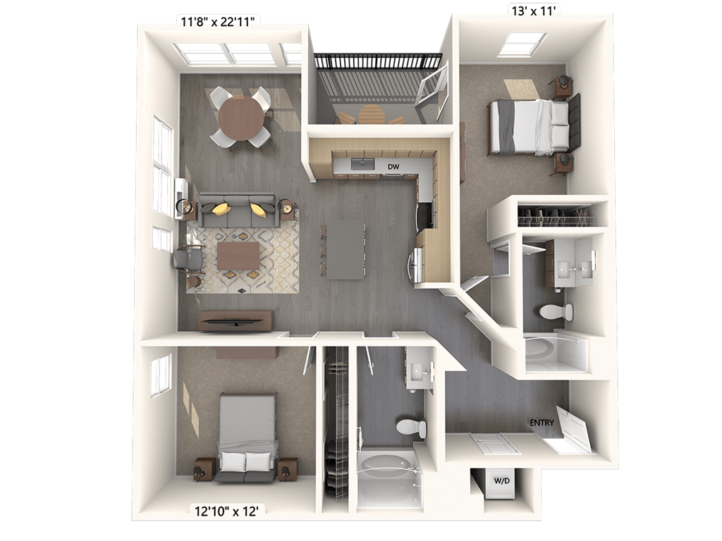 B9-Balcony-1197sf-DCII floor plan